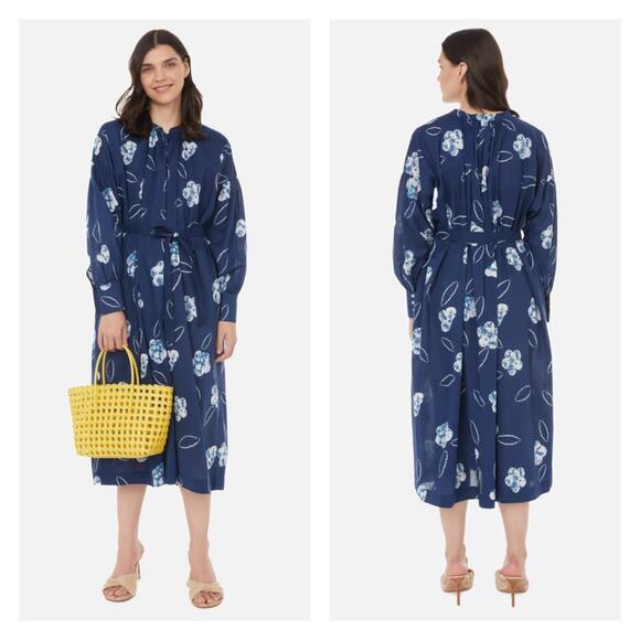 BAUM UND PFERDGARTEN Avni Organic Cotton Dress Women 36 Blue Floral Print Belted - Picture 1 of 15